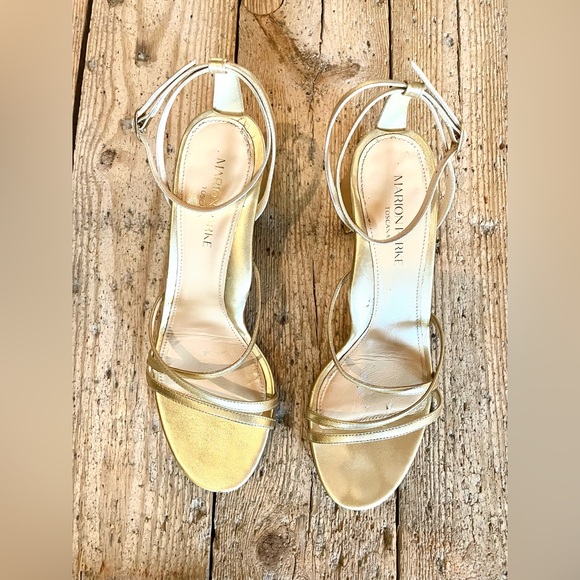 Marion Parke Bianca Gold Strappy Leather Block Heel Sandal EU 38.5 US 8-8.5 - Picture 12 of 14
